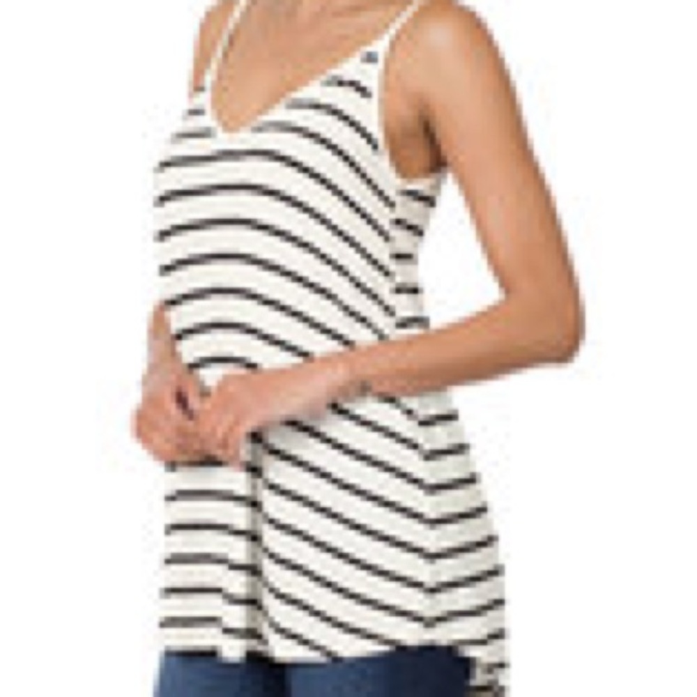Zenana ivory black striped cami